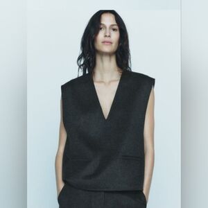 NWT Zara Wool Blend Vest ZW Collection Size L Gray